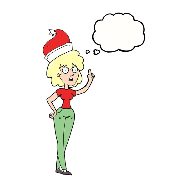 Gedankenblase Cartoon Frau mit Weihnachtsmütze — Stockvektor