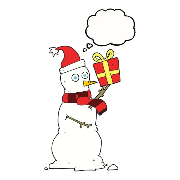 Мультфильм о снежном человеке с подарком — стоковый вектор