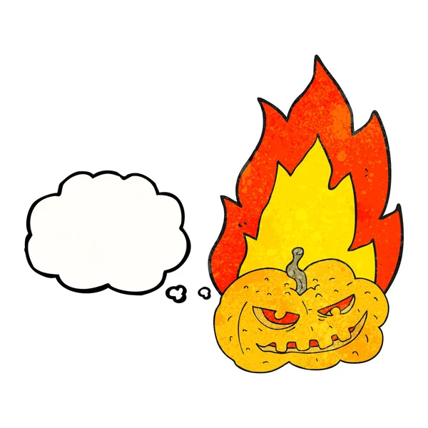Dacht dat bubble getextureerde cartoon flaming halloween pompoen — Stockvector