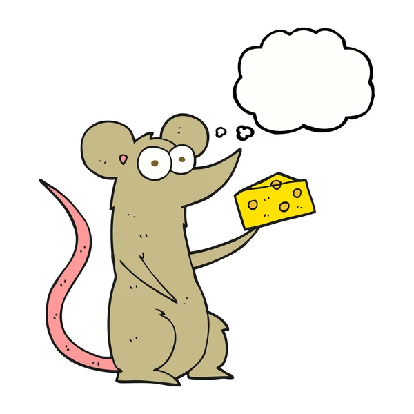 Ratón de dibujos animados burbuja pensamiento con queso — Archivo Imágenes Vectoriales