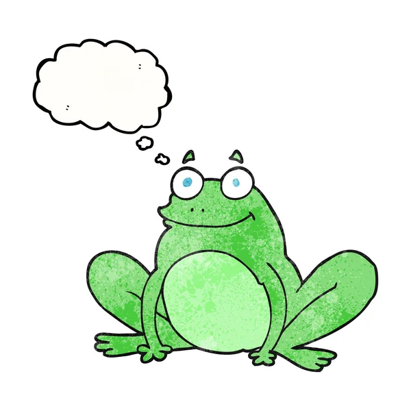 Pensamiento burbuja textura dibujos animados feliz rana — Vector de stock