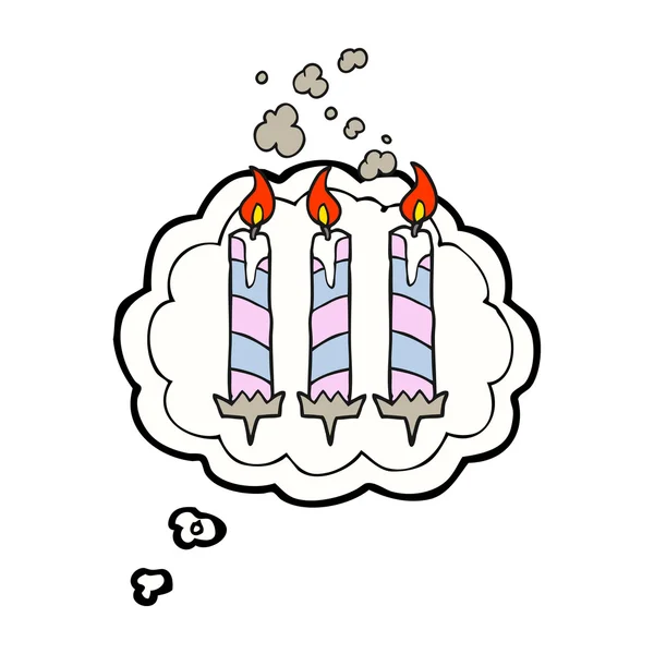 Pensée bulle dessin animé anniversaire gâteau bougies — Image vectorielle