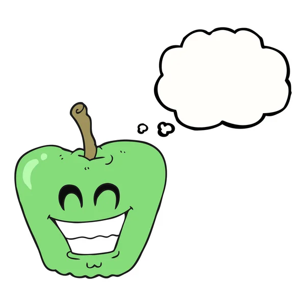 Gedankenblase Karikatur grinsender Apfel — Stockvektor