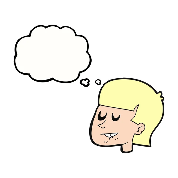 Pensamento bolha desenho animado homem mordendo lábio —  Vetores de Stock