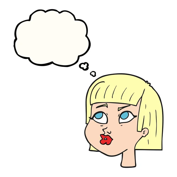 Pensamento bolha desenho animado rosto feminino — Vetor de Stock