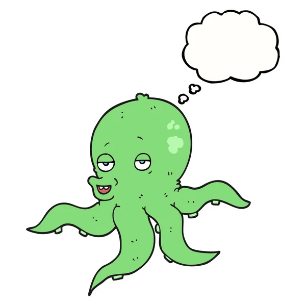 Pulpo de dibujos animados burbuja pensamiento — Vector de stock