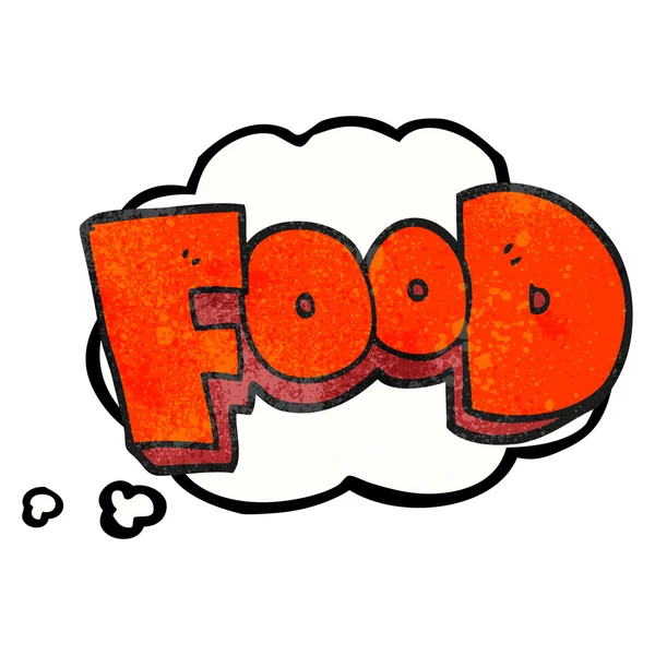 Pensamiento burbuja textura dibujos animados palabra comida — Vector de stock