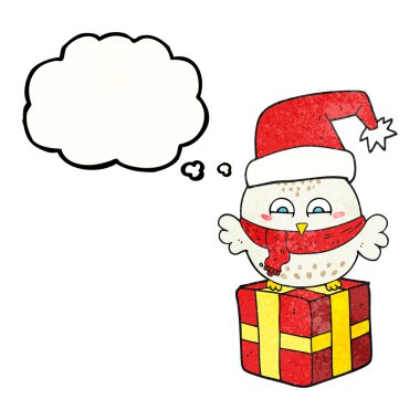 çizgi film sevimli Noel baykuş hediye düşünce balonu dokulu