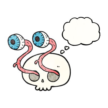 Brüt düşünce balonu dokulu karikatür göz küresi kafatası