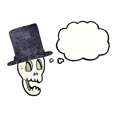 kabarcık dokulu karikatür kafatası silindir şapka takıyor sanıyordum