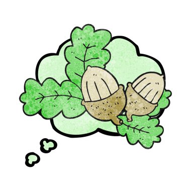 düşünce balonu dokulu karikatür meşe palamutları ve yaprakları