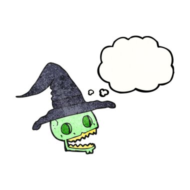 kabarcık dokulu karikatür kafatası cadı şapka takıyor sanıyordum