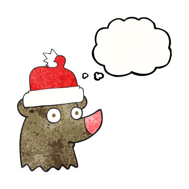 çizgi film ayı Noel şapka düşünce balonu dokulu