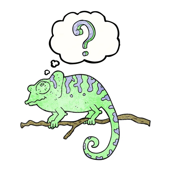 Bolla pensiero cartoni animati curioso camaleonte — Vettoriale Stock