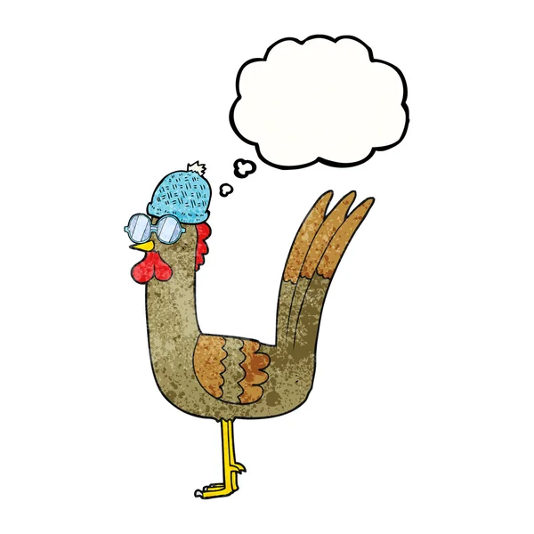Pensamiento burbuja textura dibujos animados pollo usando disfraz — Archivo Imágenes Vectoriales