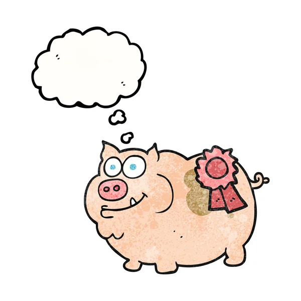 Gedachte zeepbel getextureerde cartoon prijs winnende varken — Stockvector
