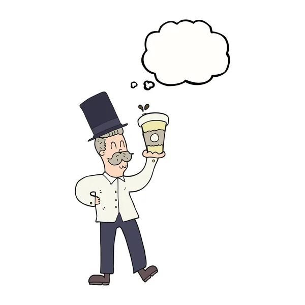 Hombre de dibujos animados burbuja pensamiento con taza de café — Vector de stock