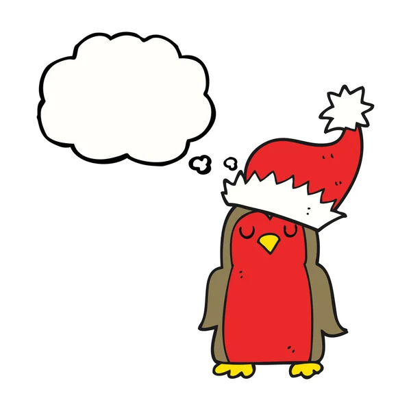 Gedachte zeepbel cartoon kerst robin — Stockvector