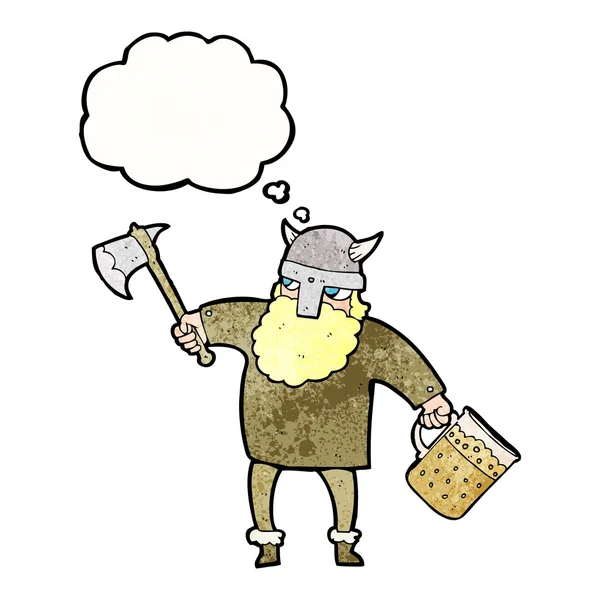 Myśl bańki teksturowanej kreskówka pijany viking — Wektor stockowy
