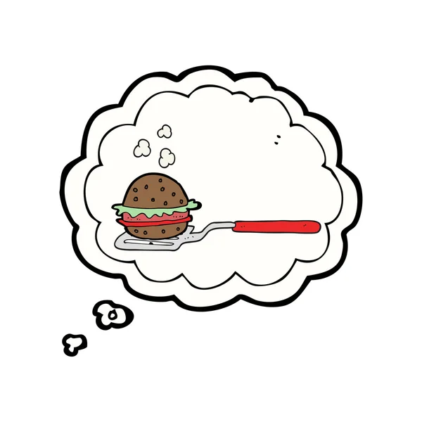 Myśli bańki kreskówka Łopatka z burger — Wektor stockowy