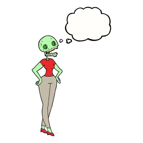 Dacht dat bubble cartoon zombie vrouw — Stockvector