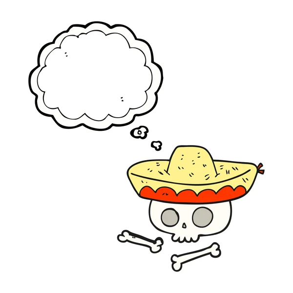 Pensiero bolla cartone animato cranio in cappello messicano — Vettoriale Stock