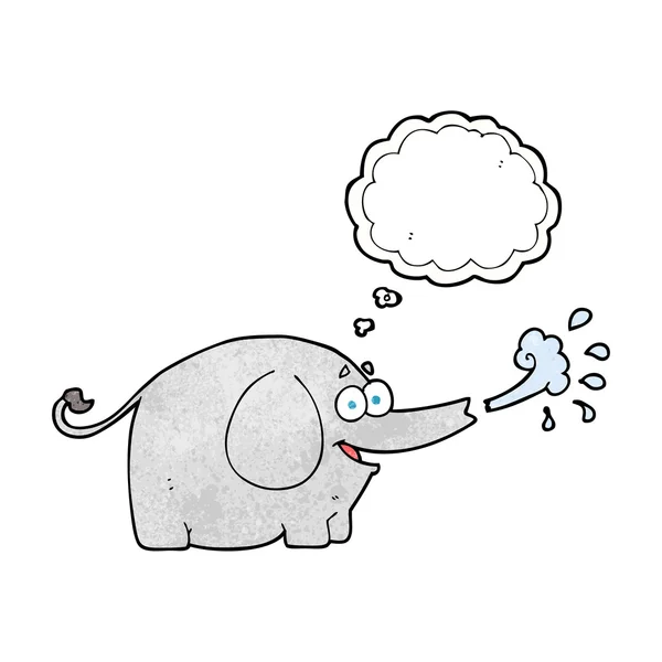 Pensamento bolha texturizado cartoon elefante esguichando água — Vetor de Stock