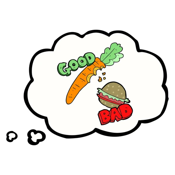 Thought bubble cartoon good and bad food — Stock Vector