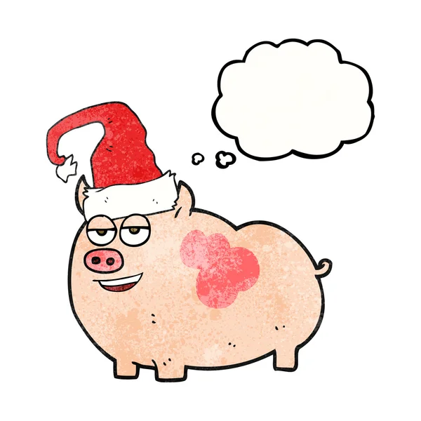 Thought bubble textured cartoon christmas pig — Stock Vector