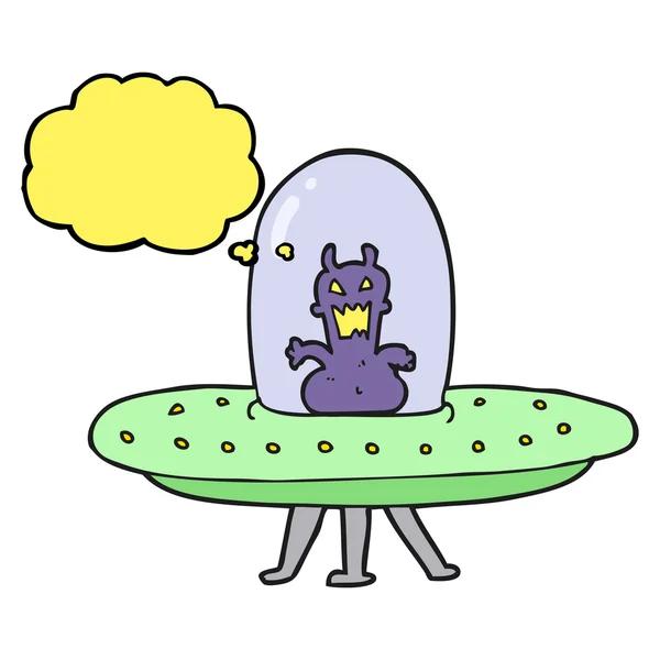 thought bubble cartoon alien in flying saucer