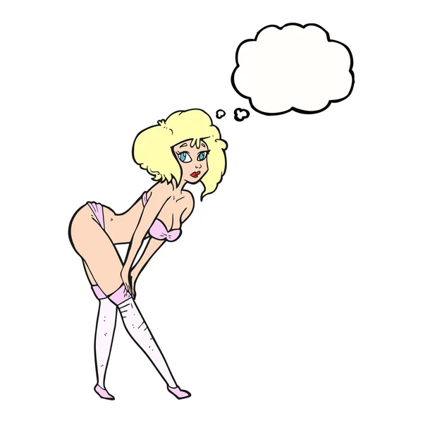 Pensamiento burbuja dibujos animados pin up chica — Vector de stock