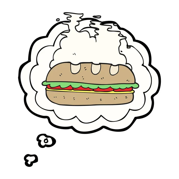 Pensamiento burbuja dibujos animados enorme sándwich — Vector de stock