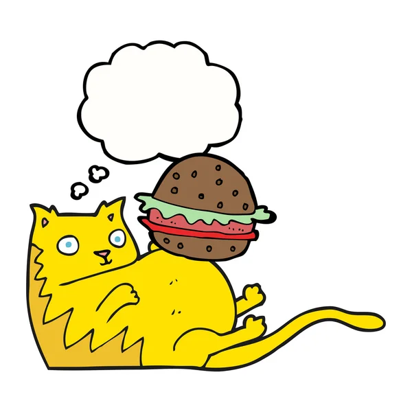 Gedankenblase Cartoon Fette Katze mit Burger — Stockvektor