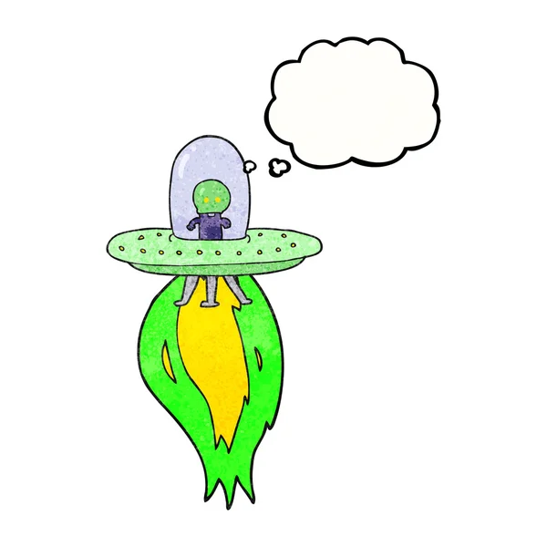 Pensée bulle texturé dessin animé soucoupe volante — Image vectorielle