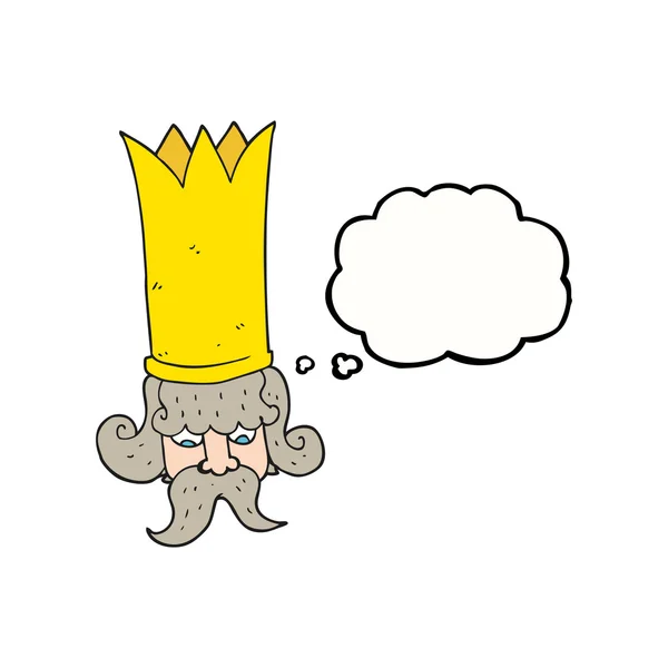Pensamiento burbuja de dibujos animados rey con enorme corona — Vector de stock