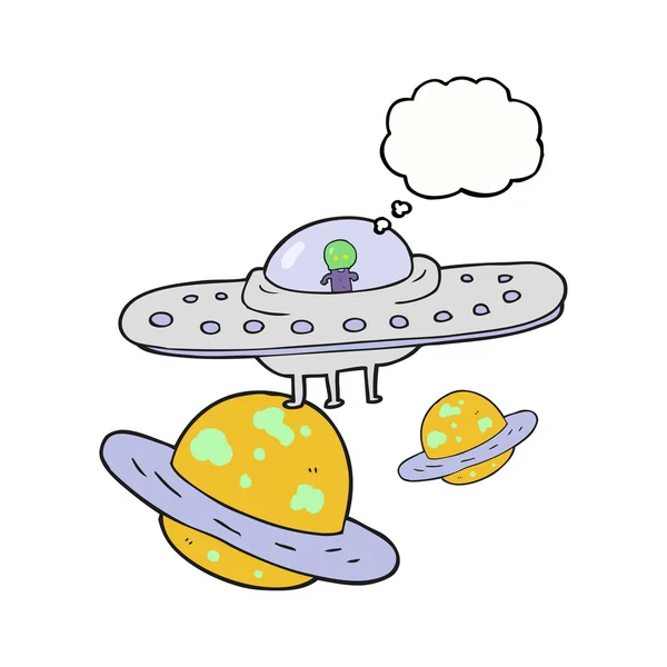 Disco volante del fumetto della bolla di pensiero nello spazio — Vettoriale Stock