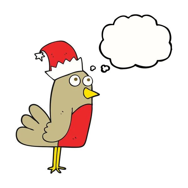 Pensamento bolha desenho animado Natal robin — Vetor de Stock