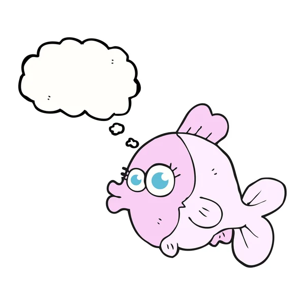 Divertente pensiero bolla cartone animato pesce con grandi occhi carini — Vettoriale Stock