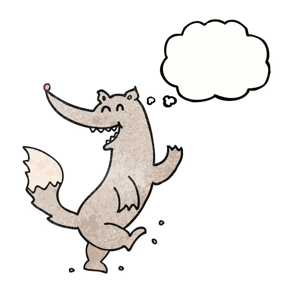 Pensée bulle texturé dessin animé heureux loup danse — Image vectorielle