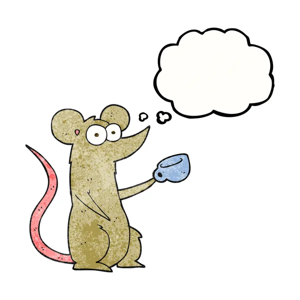 Pensamiento burbuja textura ratón de dibujos animados con taza de café — Vector de stock