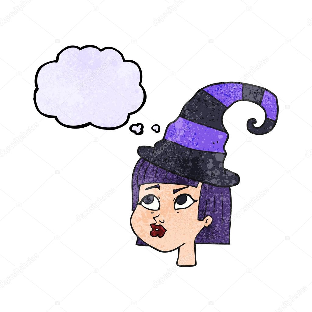 thought bubble textured cartoon witch