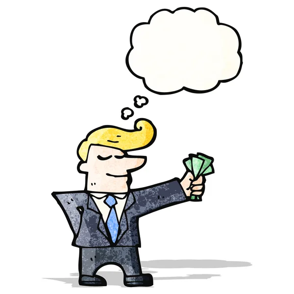 Cartoon verkoper met contant geld — Stockvector