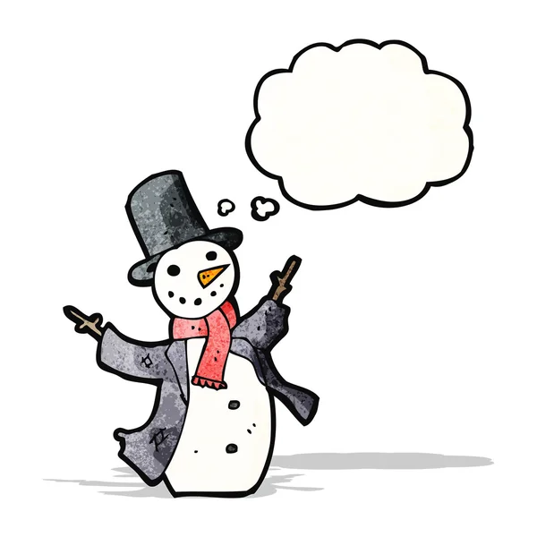 Bonhomme de neige dessin animé avec bulle de pensée — Image vectorielle