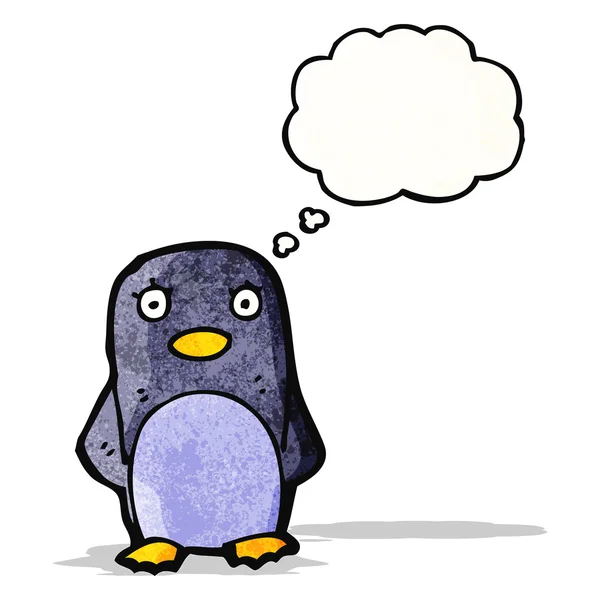 Pingüino de dibujos animados con burbuja de pensamiento — Vector de stock