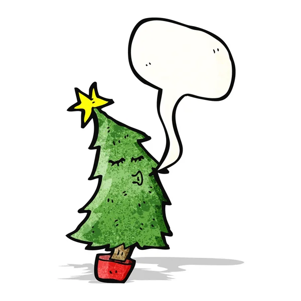Cartoon christmas tree with speech bubble — Stock Vector