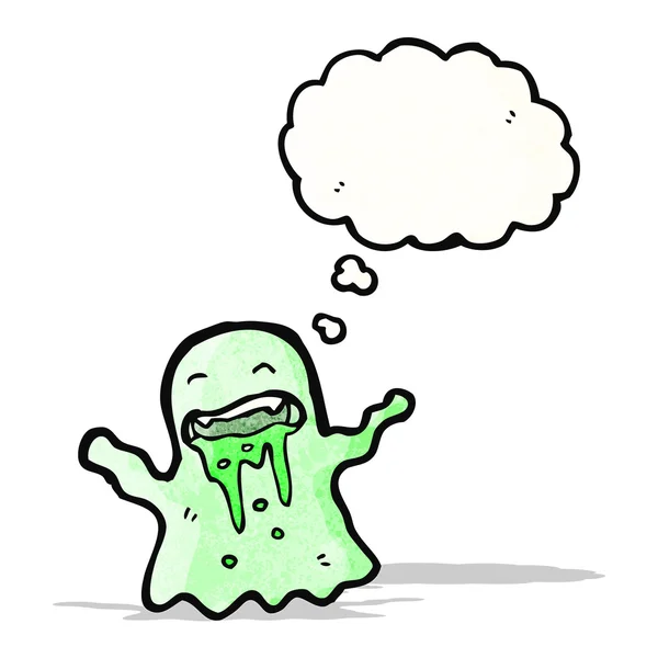 Cartoon slimey ghost with thought bubble — Stock Vector