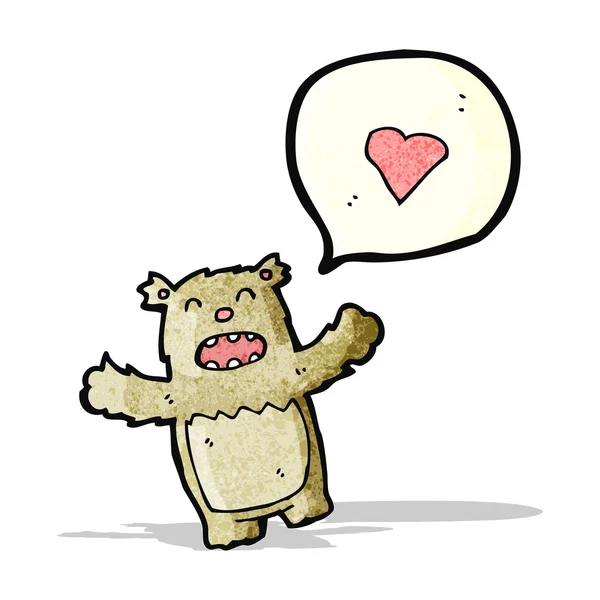 Dibujos animados osito de peluche con corazón de amor — Vector de stock