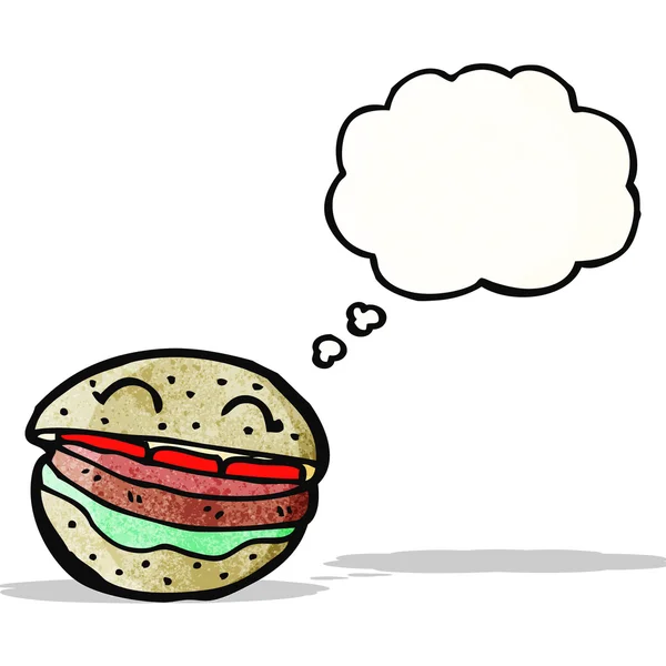 Hamburguesa de dibujos animados con burbuja de pensamiento — Vector de stock