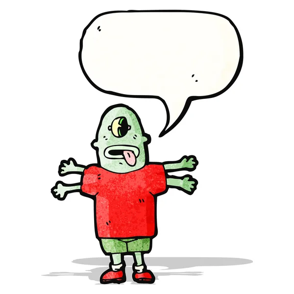 Cartone animato alieno con bolla discorso — Vettoriale Stock
