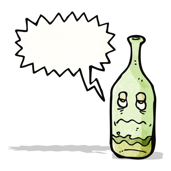 Botella de vino de dibujos animados con burbuja de habla — Vector de stock